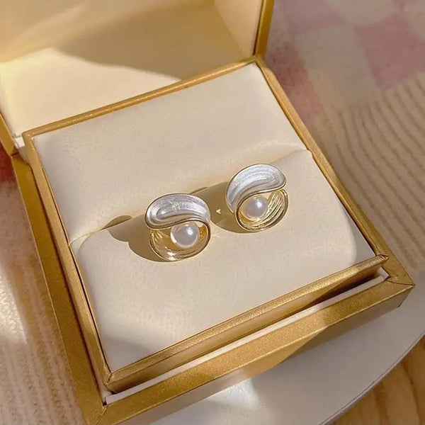 Gold Plated Round Pearl Earring