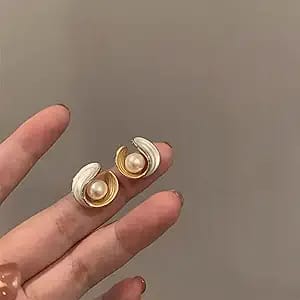 Gold Plated Round Pearl Earring