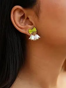 Green Mini Double Bell Drop Earring