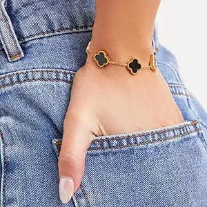 Anti tarnish black bracelet with golden chain