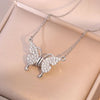 Silver butterfly white stone necklace
