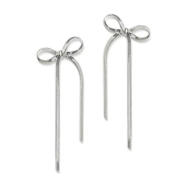 Silver Plated Bow Chain Type Long Earring