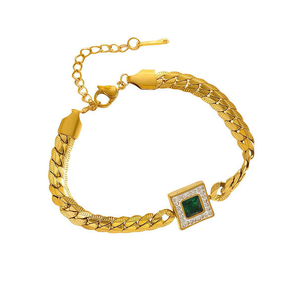 Luxury Green Stone Gold Chain Bracelet