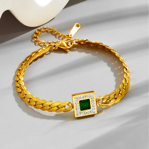 Luxury Green Stone Gold Chain Bracelet