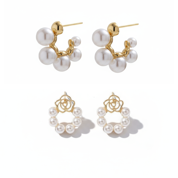 Pack Of 2 Fancy Pearl Hoop & Stud Earrings