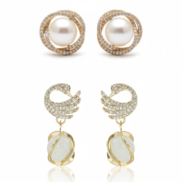 Pack Of 2 Rhinestone Pearl Earring