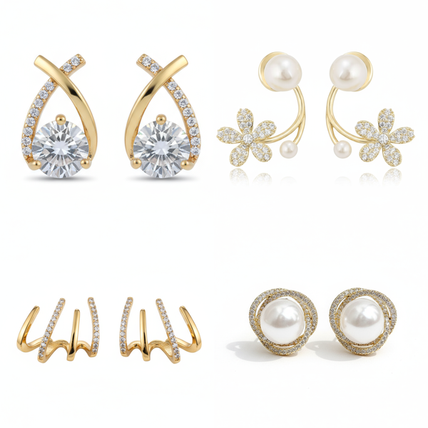 Combo Of 4 Rhinestone Pearl Earrings