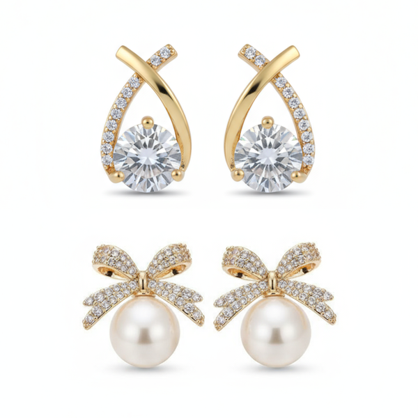 Combo Of 2 Pearl Bow Diamond Earrings