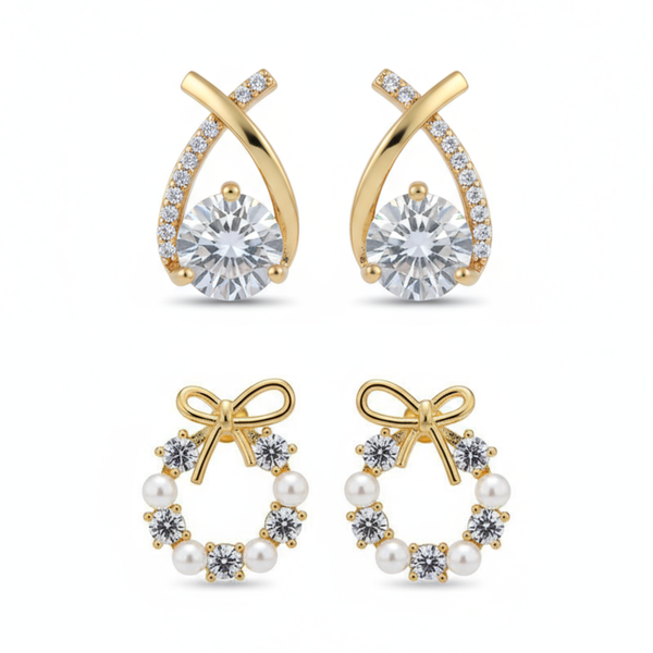 Pack Of 2 Golden Bow Earring