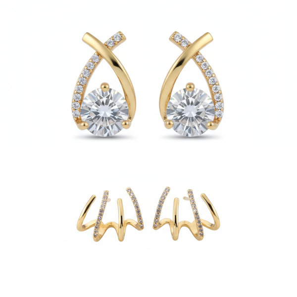 Pack Of 2 Trendy Gold-Tone Rhinestone Earring