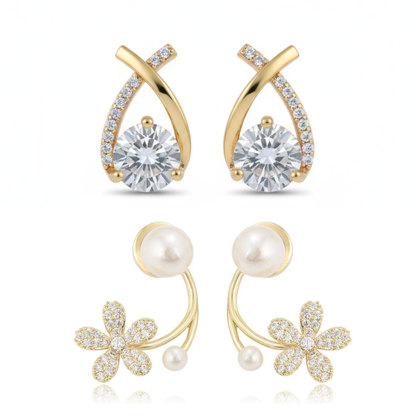 Pack Of 2 Stylish Crisscross & Floral Earring