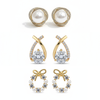 Pack Of 3 Pearl & Crystal Gold-Plated Earring
