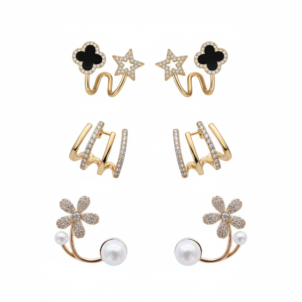 Combo Of 3 Star, Pearl & Clover Style Earring