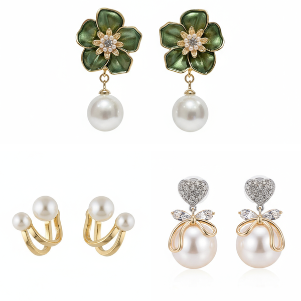 Pack Of 3 Cute Flower Pearl Earrings