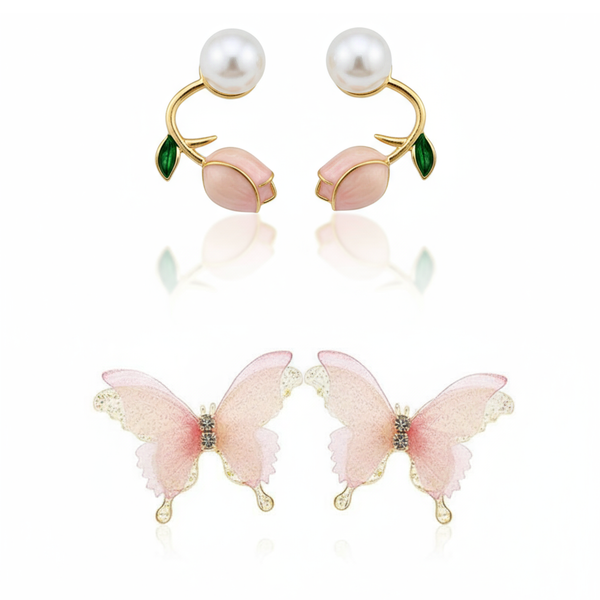 Combo Of 2 Spring Bloom Pink Tulip Earrings
