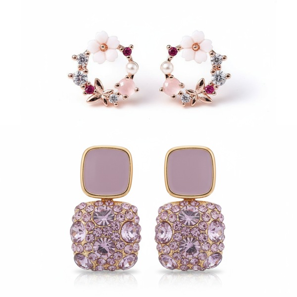 Combo Of 2 Purple Crystal Floral Earring
