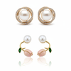 Pack Of 2 Round Pearl & Pink Rose Earrings