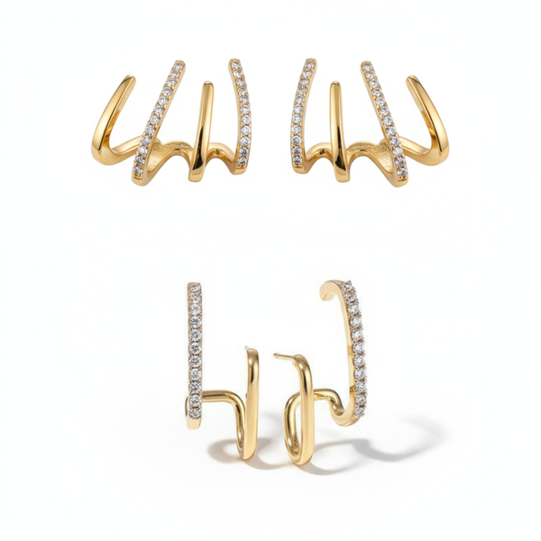 Pack Of 2 Gold-Plated Crystal Spiral Hoop Earrings