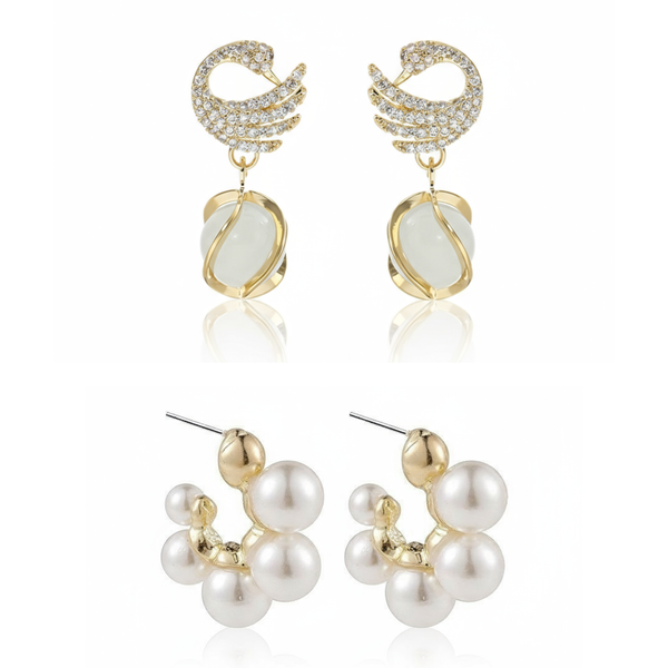 Pack Of 2 Gold Plated PearlEarring