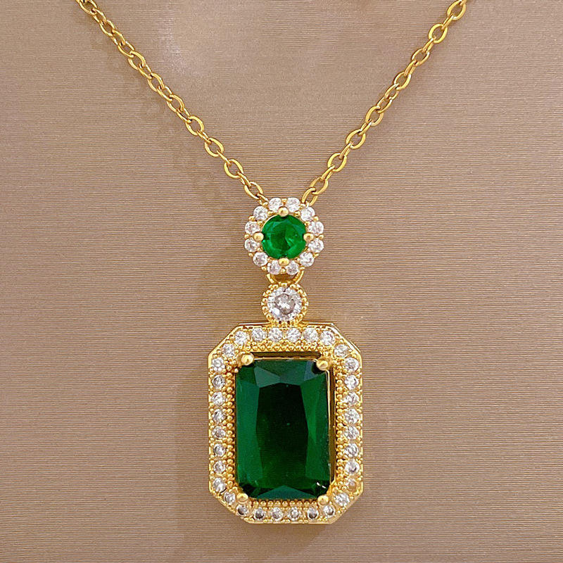 Gold Emerald With Green Stone Necklace
