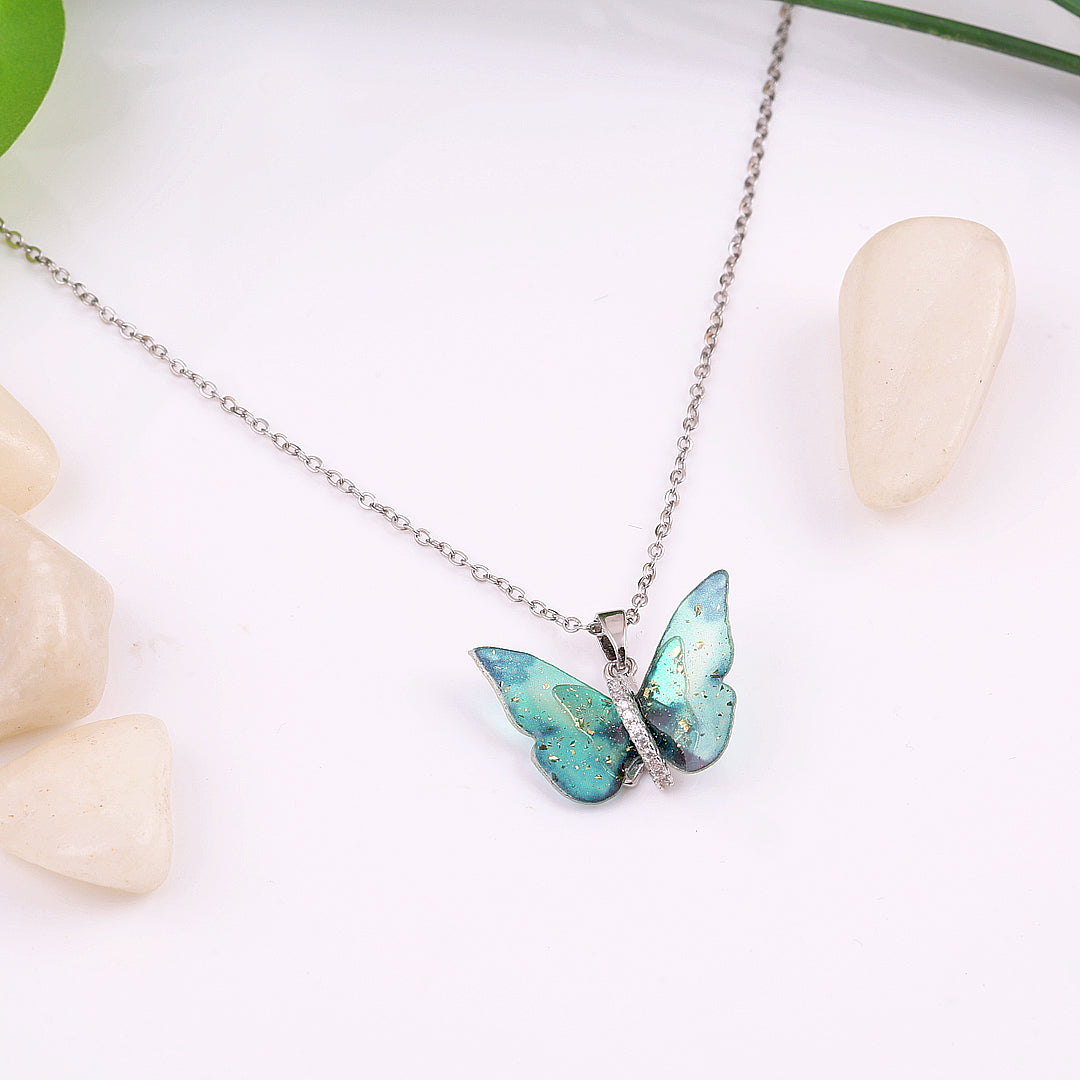 Shiny Green Butterfly Necklace