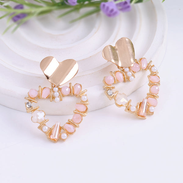 Pink Rhinestone little Heart Earrings