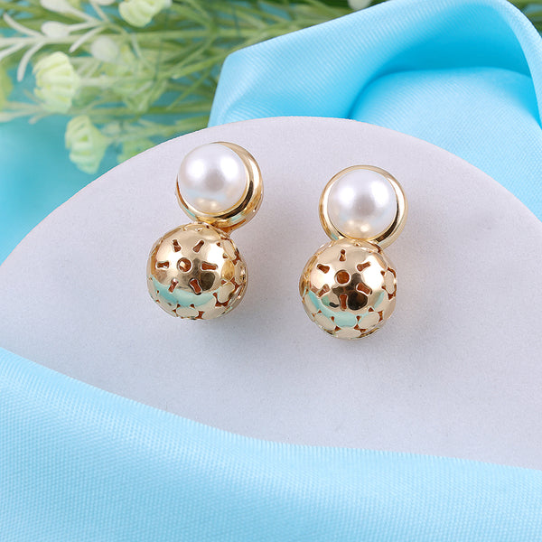 Medieval Pearl Round Ball Silver Earrings