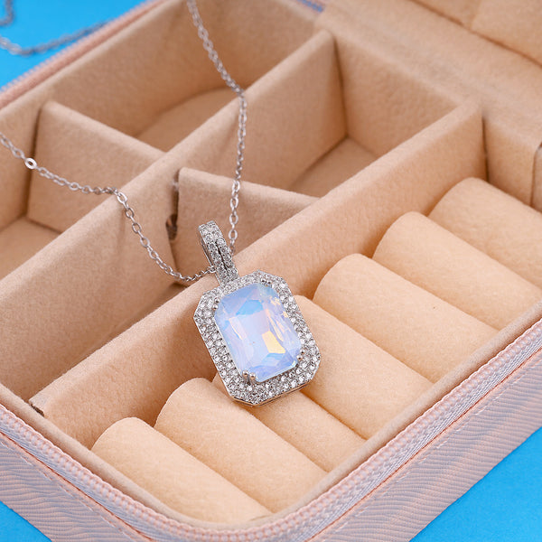 White Crystal Square Necklace
