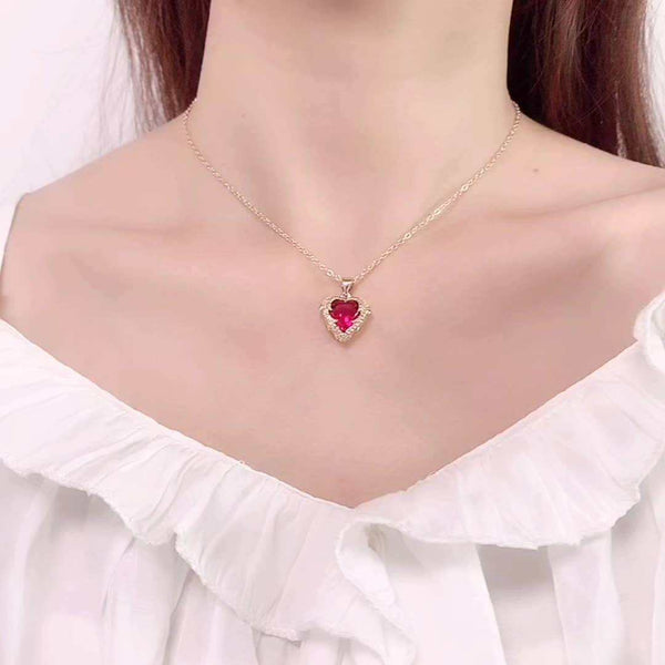 Angel Wings Wrapped Red Heart Zircon Pendant