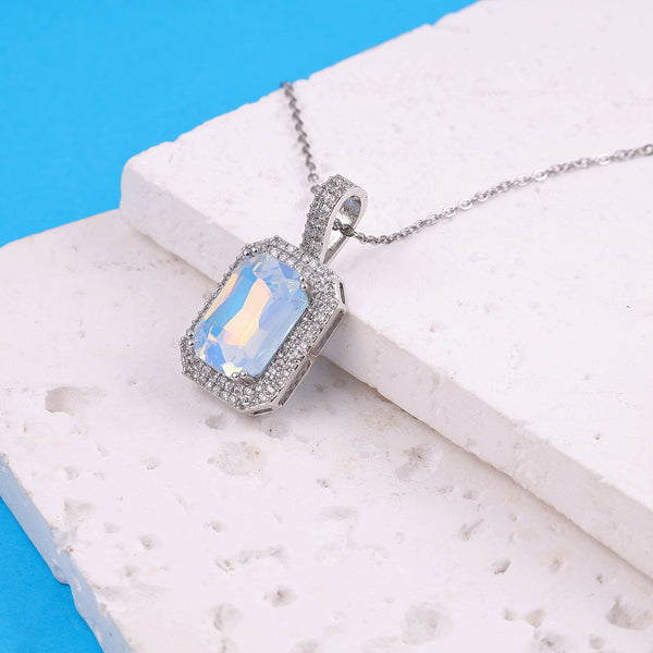 White Crystal Square Necklace