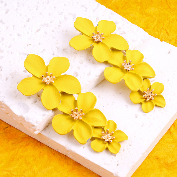 Tripal Yellow Flower Tassel Earrings