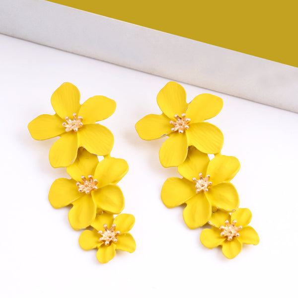Tripal Yellow Flower Tassel Earrings