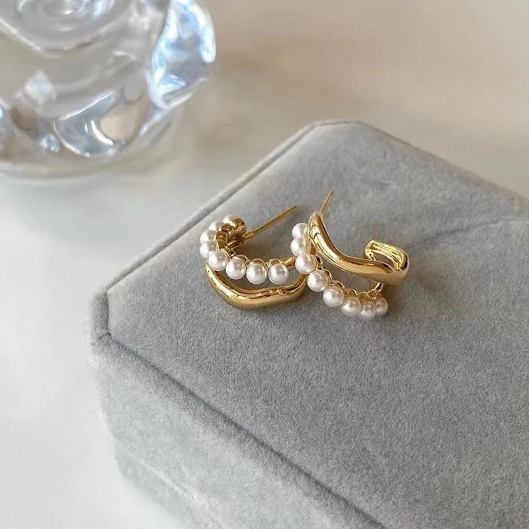 Vintage Double Layer Wave Pearl Earrings