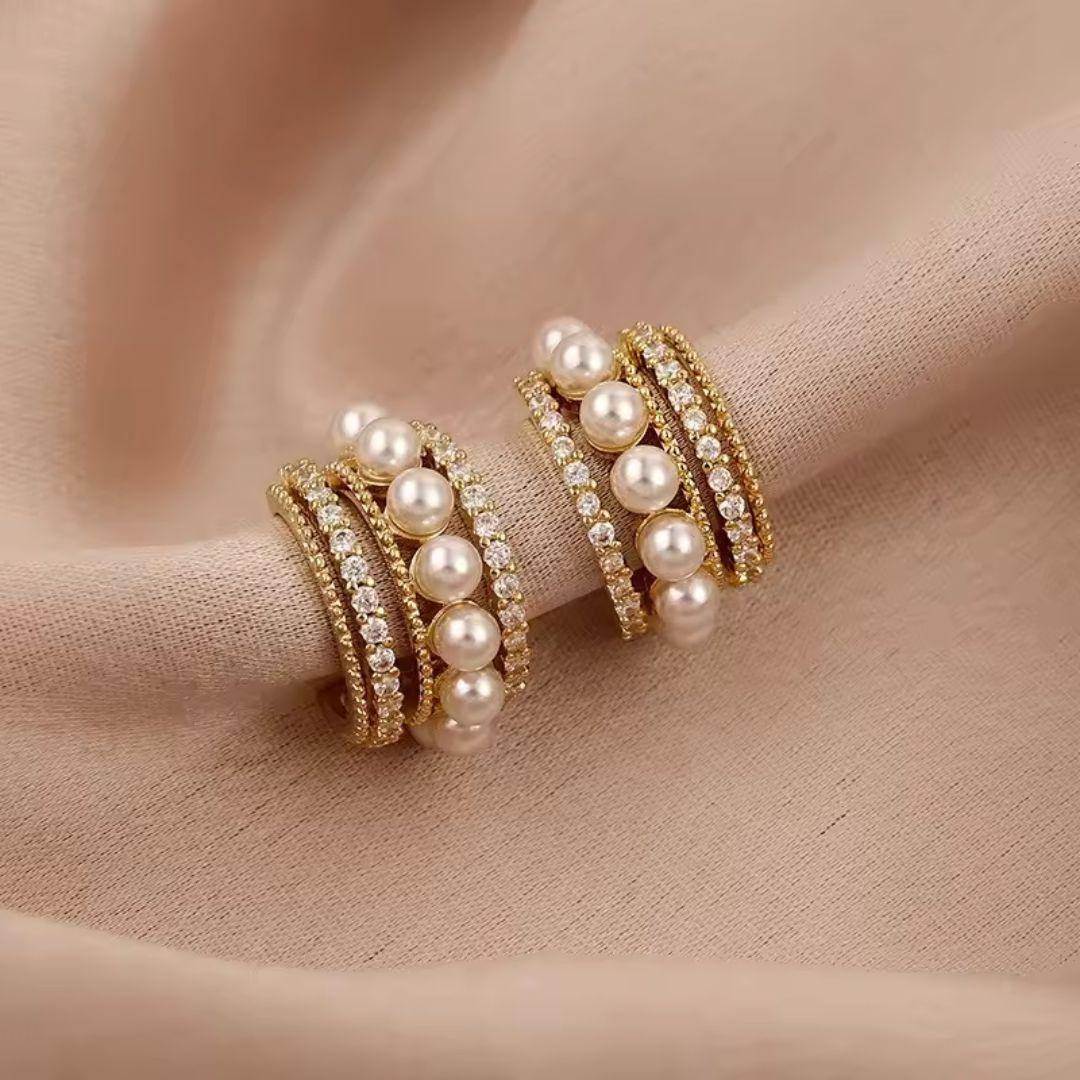 Luxurious Pearl and Diamond Hoop Earrings