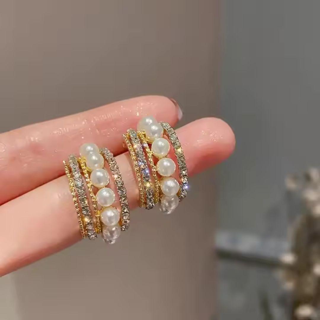 Luxurious Pearl and Diamond Hoop Earrings