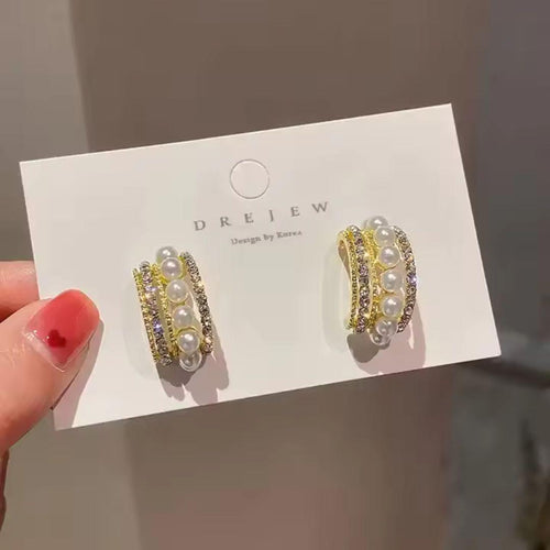 Luxurious Pearl and Diamond Hoop Earrings