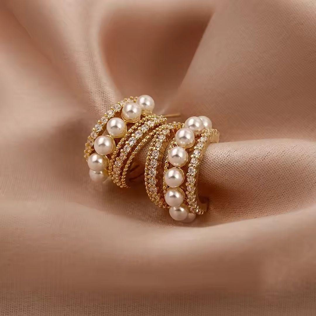 Luxurious Pearl and Diamond Hoop Earrings