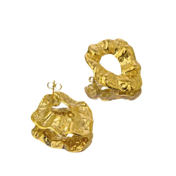 Anti tarnish round texture stud earrings