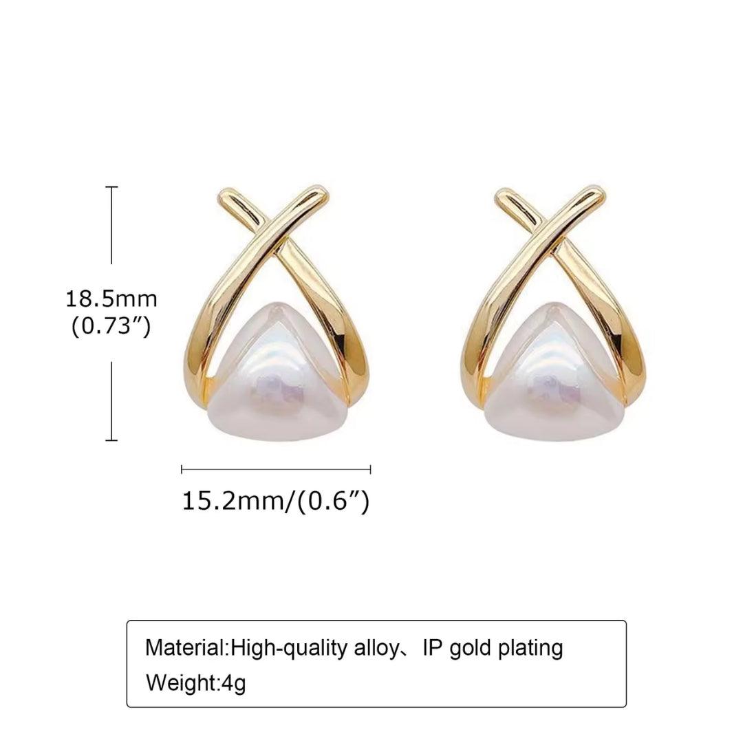 Gold X Pearl Stud Earrings