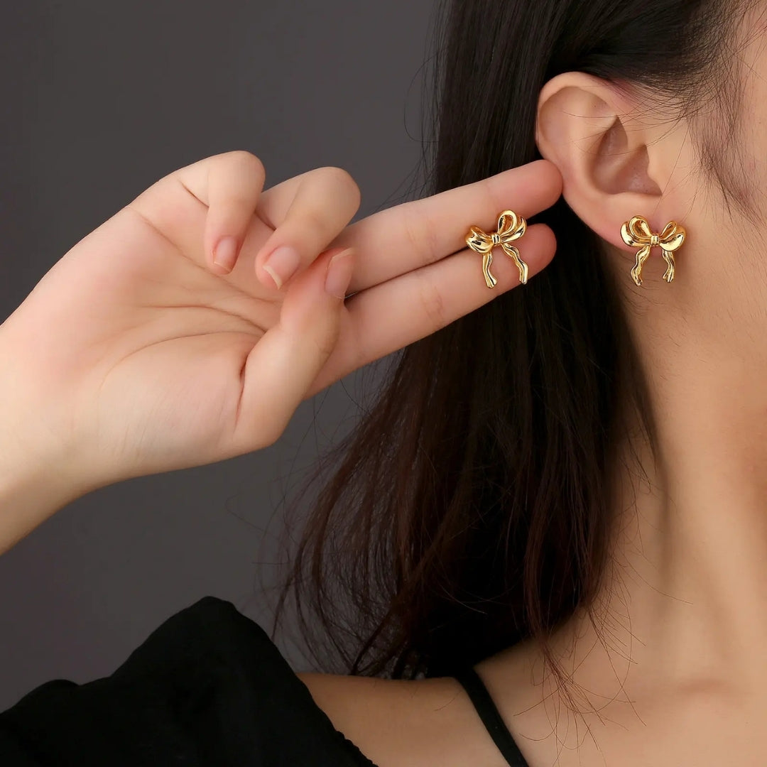 Anti Tarnish Golden Mini Bow Stud Earring