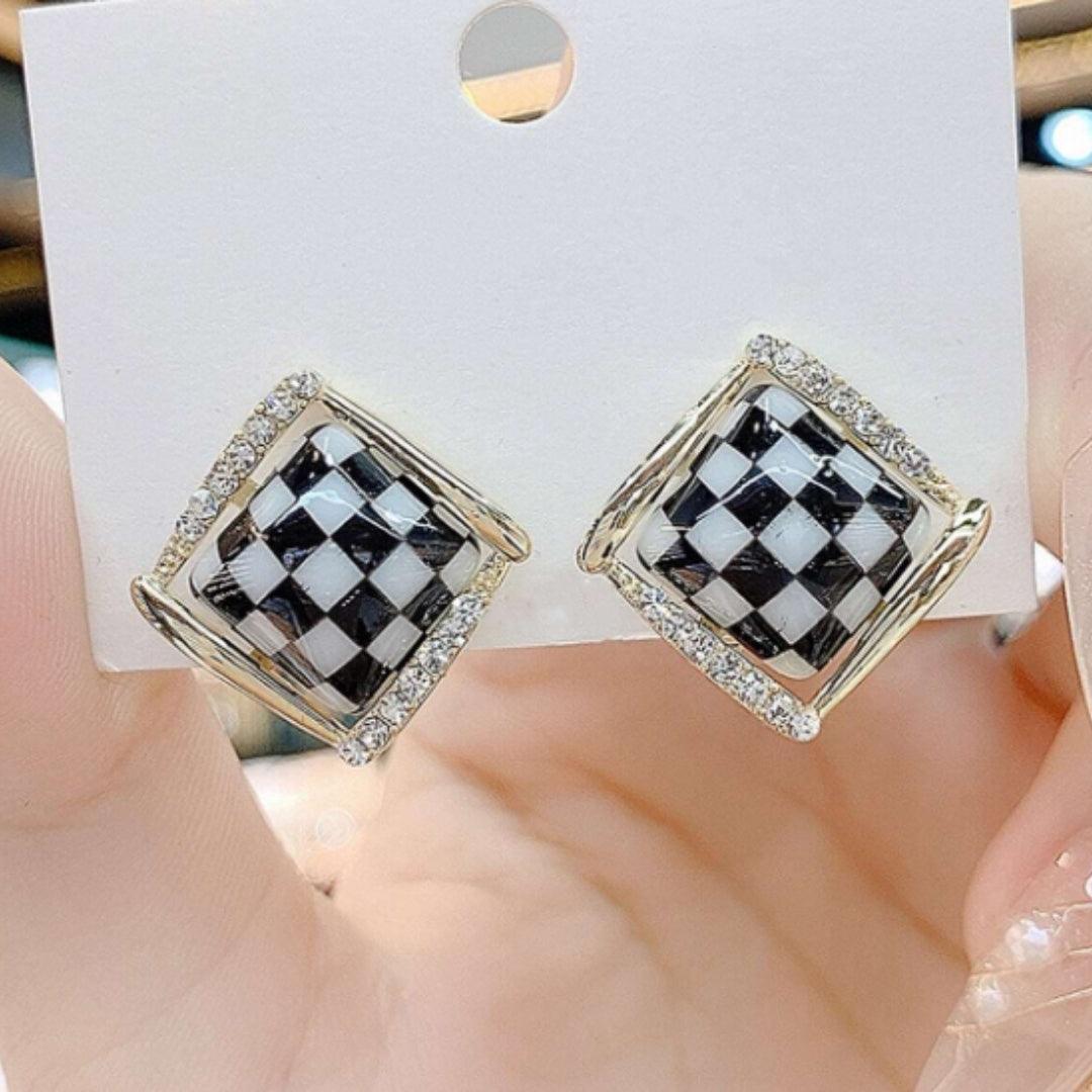 Checkered Square Stud Earrings