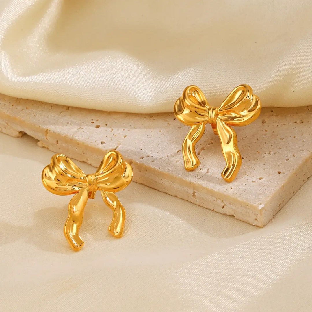 Anti Tarnish Golden Mini Bow Stud Earring