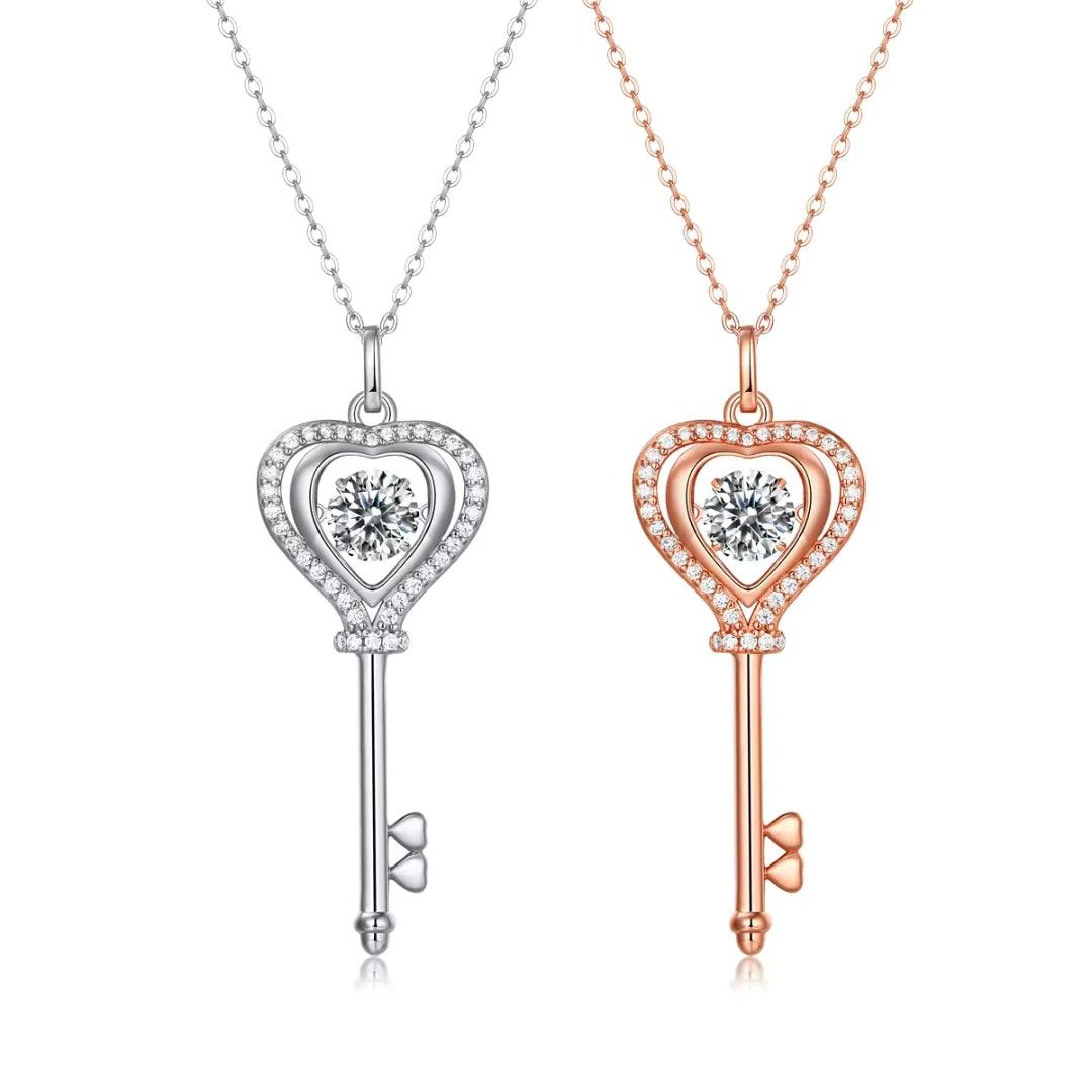 Heart Key Crystal Pendant Necklace