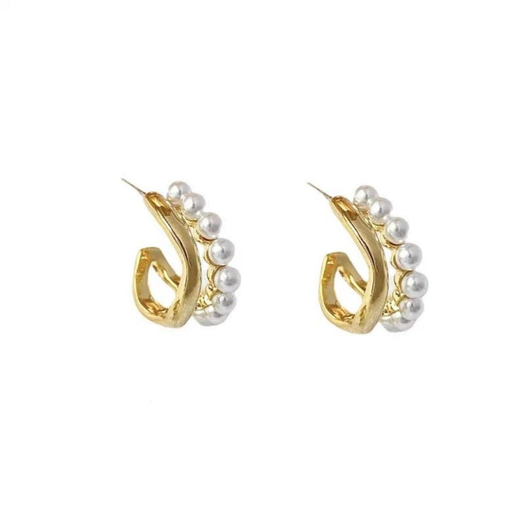 Vintage Double Layer Wave Pearl Earrings