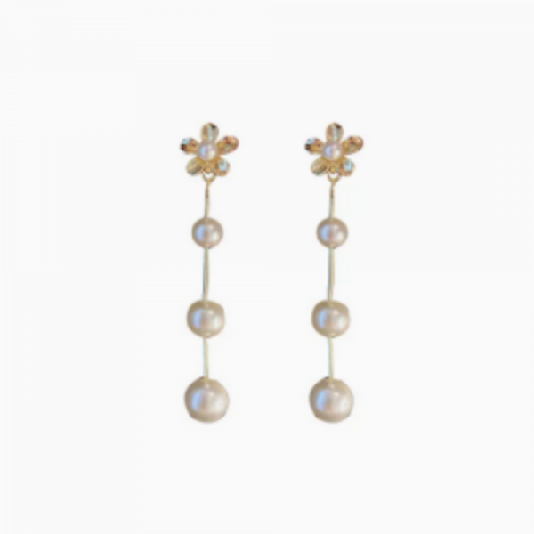 LongPearl Flower Drop Earrings