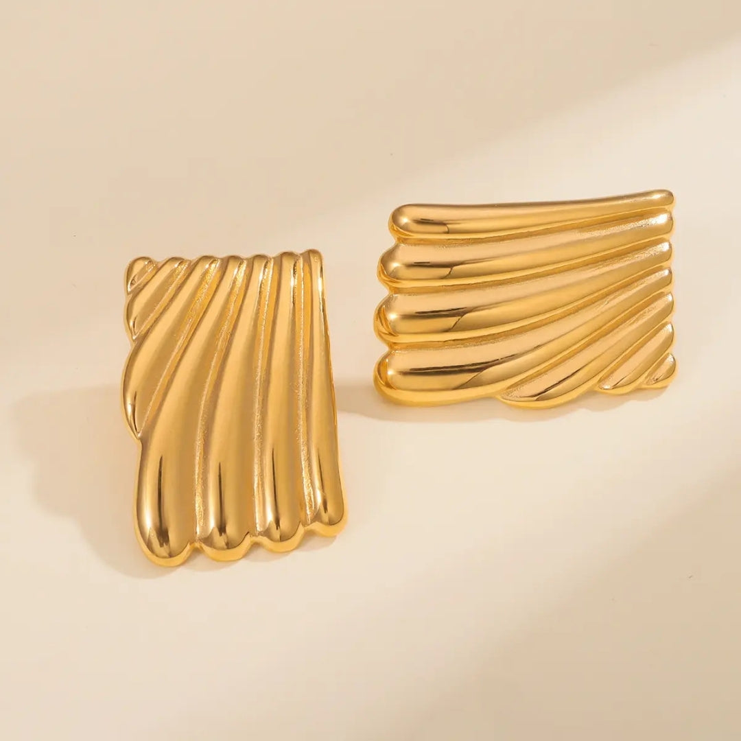 Anti Tarnish Chunky Striped Rectangle Stud Earring