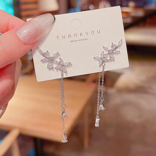 Flower Leaf Long Chain Earring