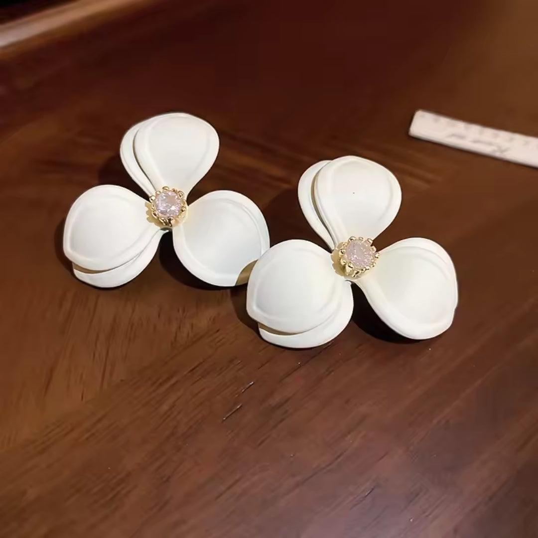 White Flower Stud Earrings