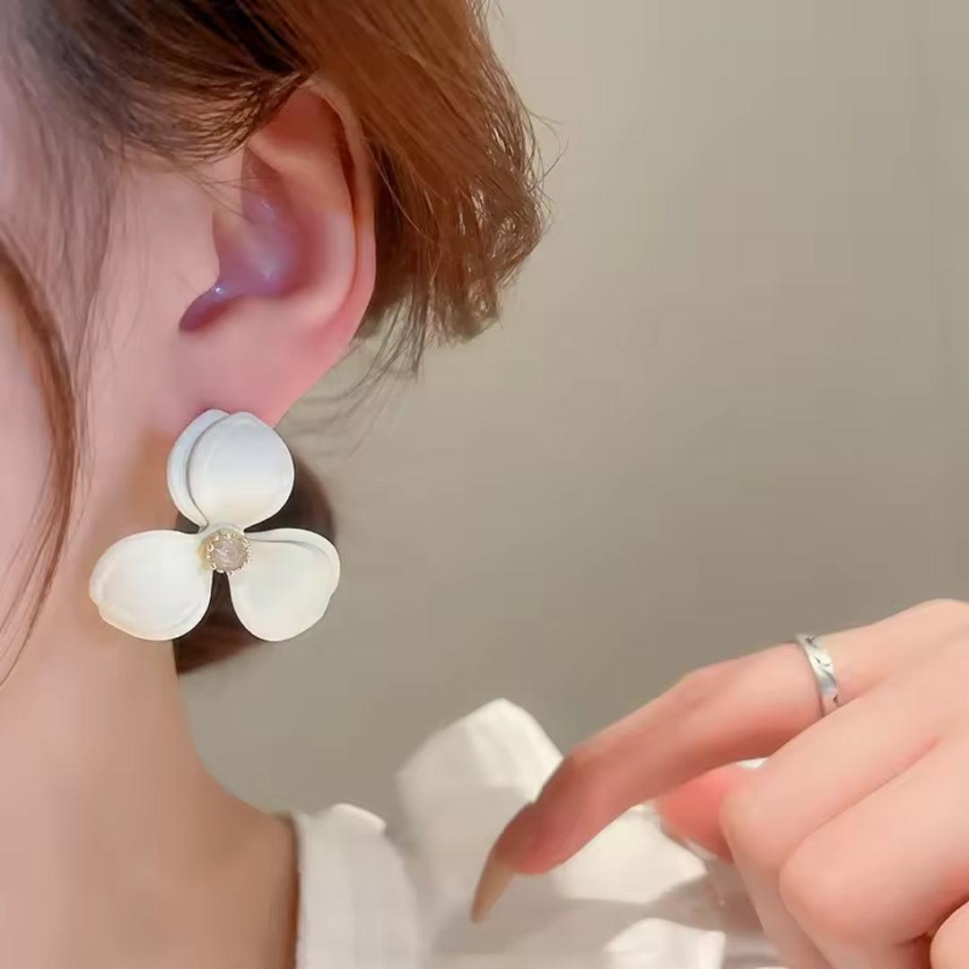 White Flower Stud Earrings