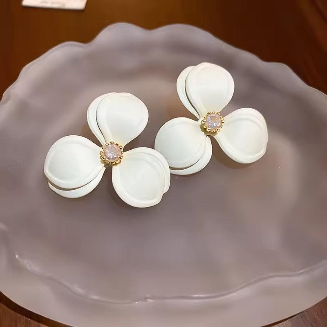 White Flower Stud Earrings